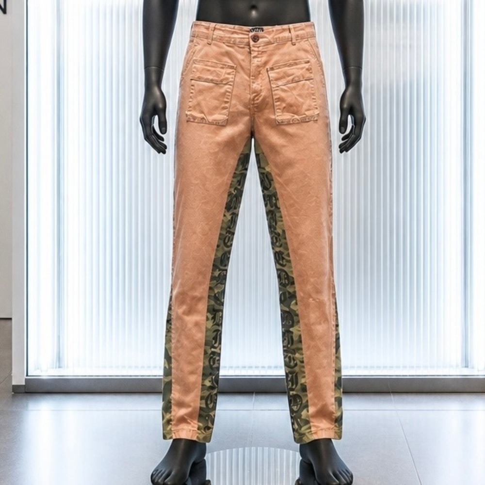 Tan Camo Paneled Cargo Pants 40 Streetwear Graphic Urban Utility Y2K Military